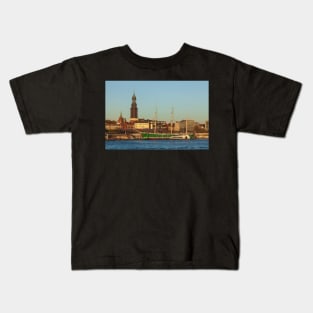 Michel, Rickmer Rickmers, Cap San Diego, ship, Elbe, harbor, evening, Hamburg, sailing ship, windjammer Kids T-Shirt